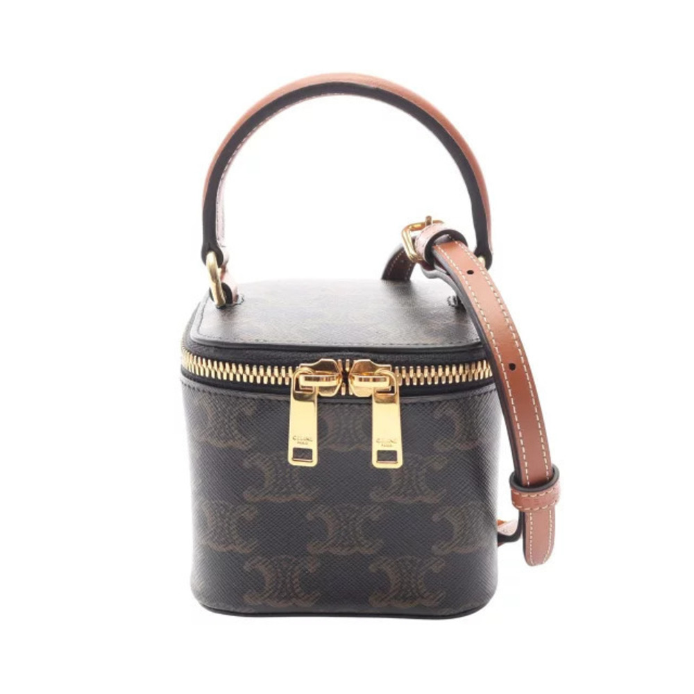 Celine Triomphe Handbag Canvas Leather Black Brown